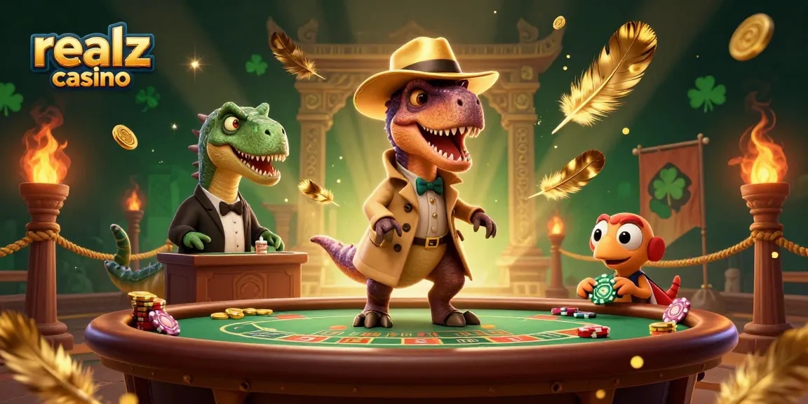 Experience the thrill of realz casino with a clever velociraptor at the blackjack table.