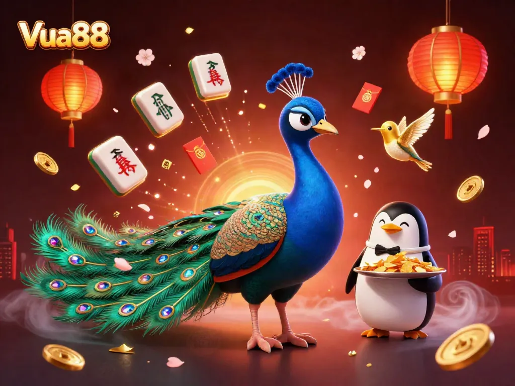 Experience the vibrant atmosphere of Vua88 with a colorful, 3D casino scene featuring unique characters and elements.