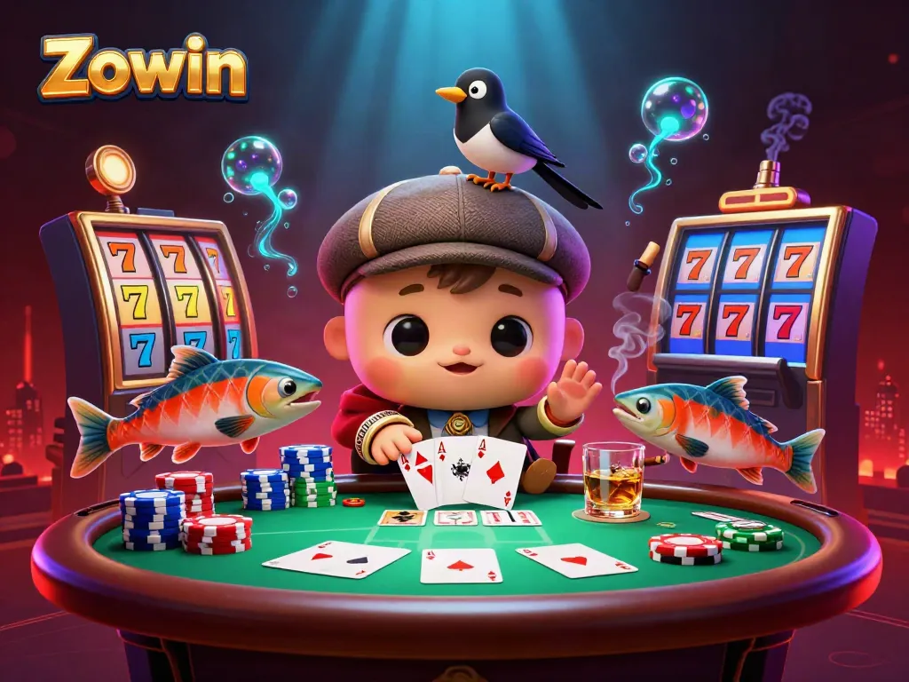 Experience thrilling gameplay at Zowin with colorful casino elements and charming characters.