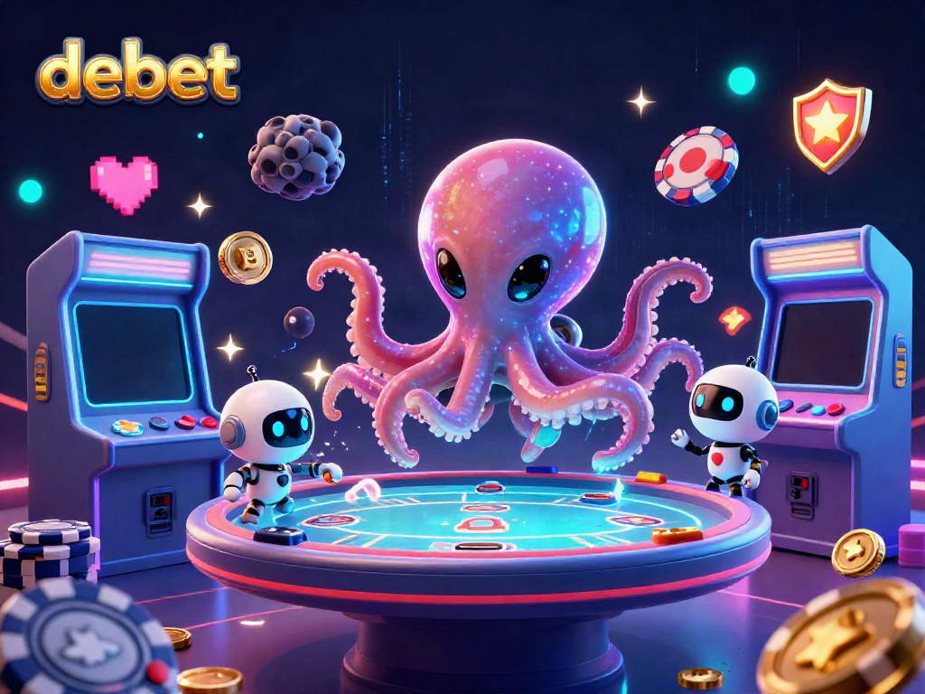 Engage in thrilling gameplay at debet with a 3D alien octopus and vibrant casino elements.