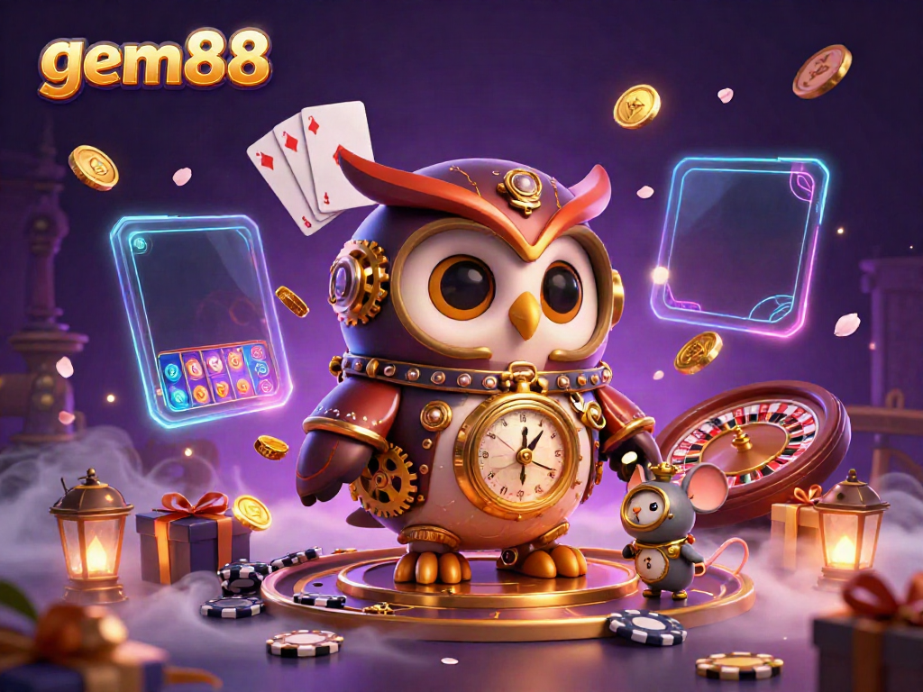 Spin the slots and win big with gem88 in this vibrant 3D illustration showcasing thrilling casino elements.