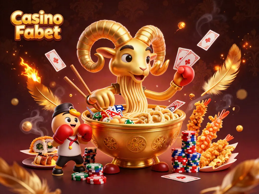 Experience dynamic gaming action at Casino Fabet with cartoon characters and vibrant casino elements.