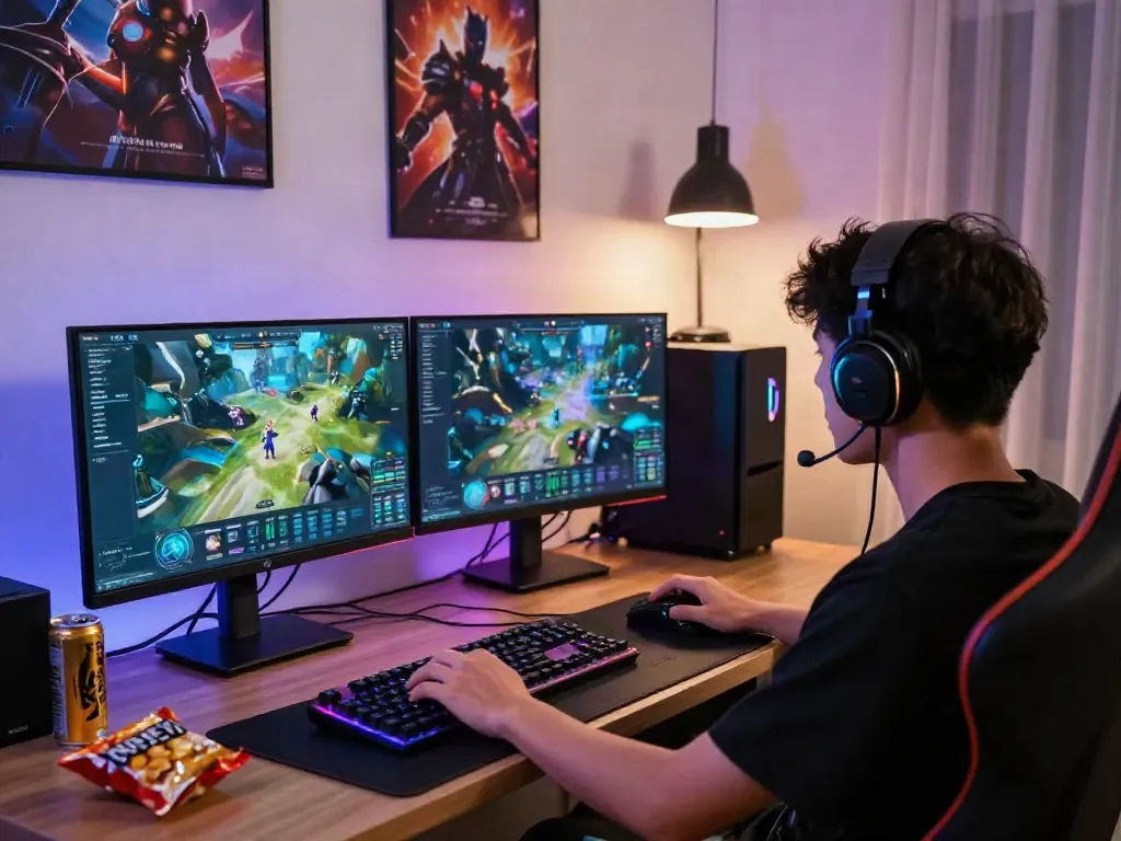 Engaging online gaming setup showcasing 1da88.it.com platform in a vibrant room.