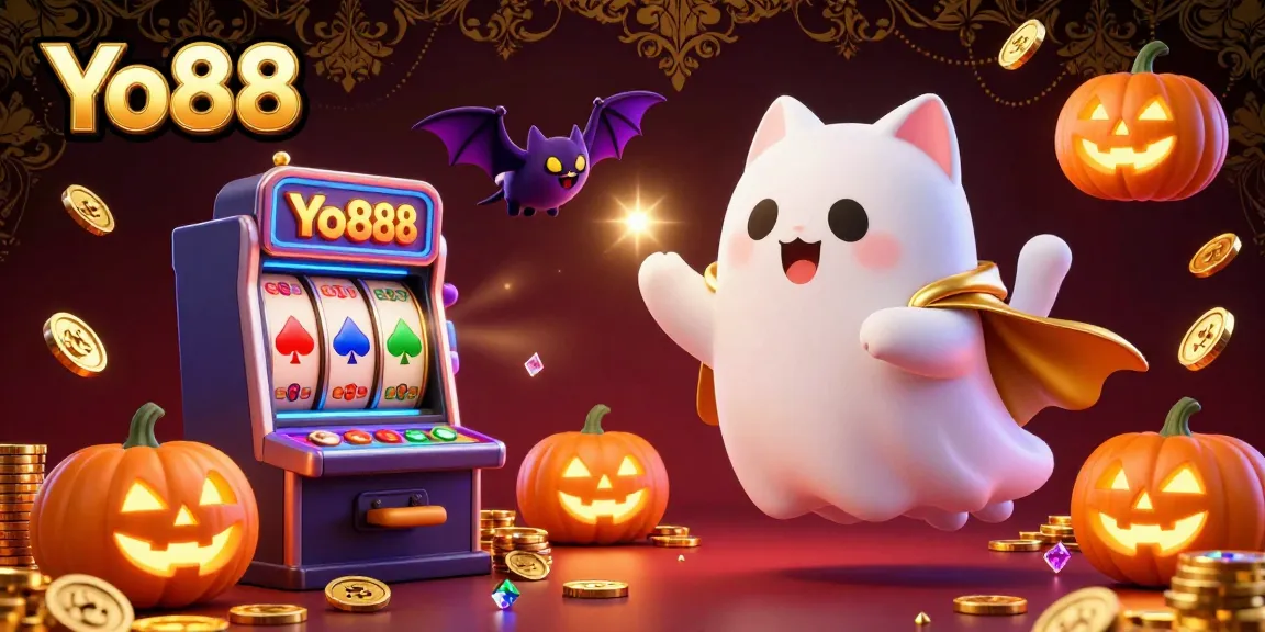 Join the fun at Yo88 with colorful slot machines and friendly characters in a vibrant casino scene.