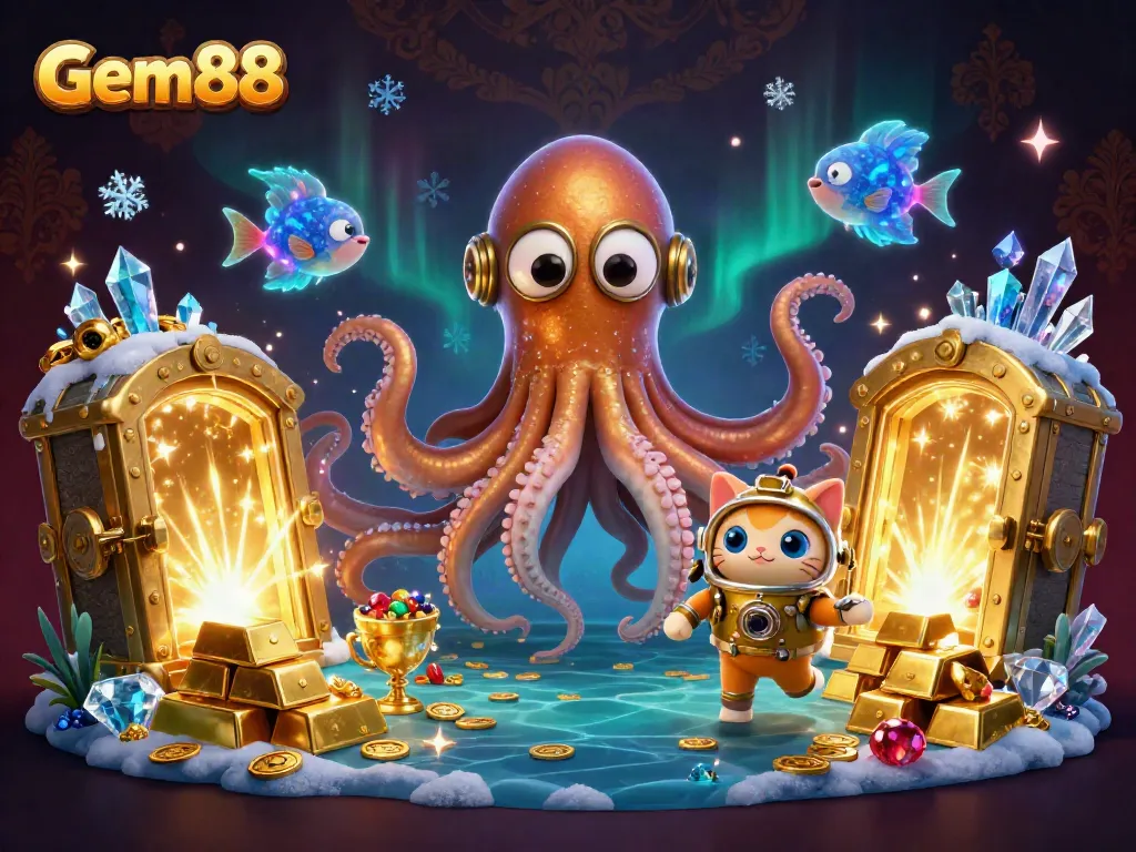 Experience the thrill of Gem88 with an exciting underwater adventure featuring a kraken and more.