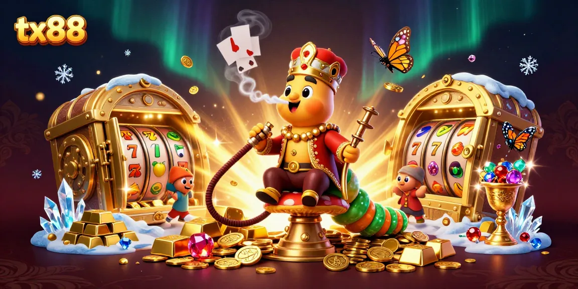 Experience thrilling games at tx88 with vibrant visuals of slot reels and characters.